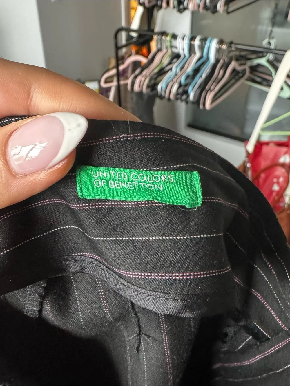 Vintage United Colors of Benetton Pinstripe Pants Size 38 Y2K Low Rise Goth - Picture 7 of 12